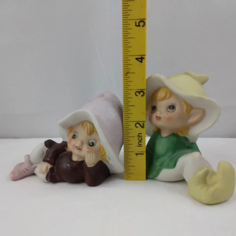 2 Vintage HOMCO Pixie Elves Porcelain Figures Garden Fairies Home Interior